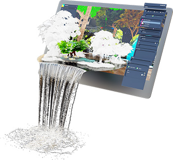 3D-bild av vattenfall som rinner ur datorskärmen