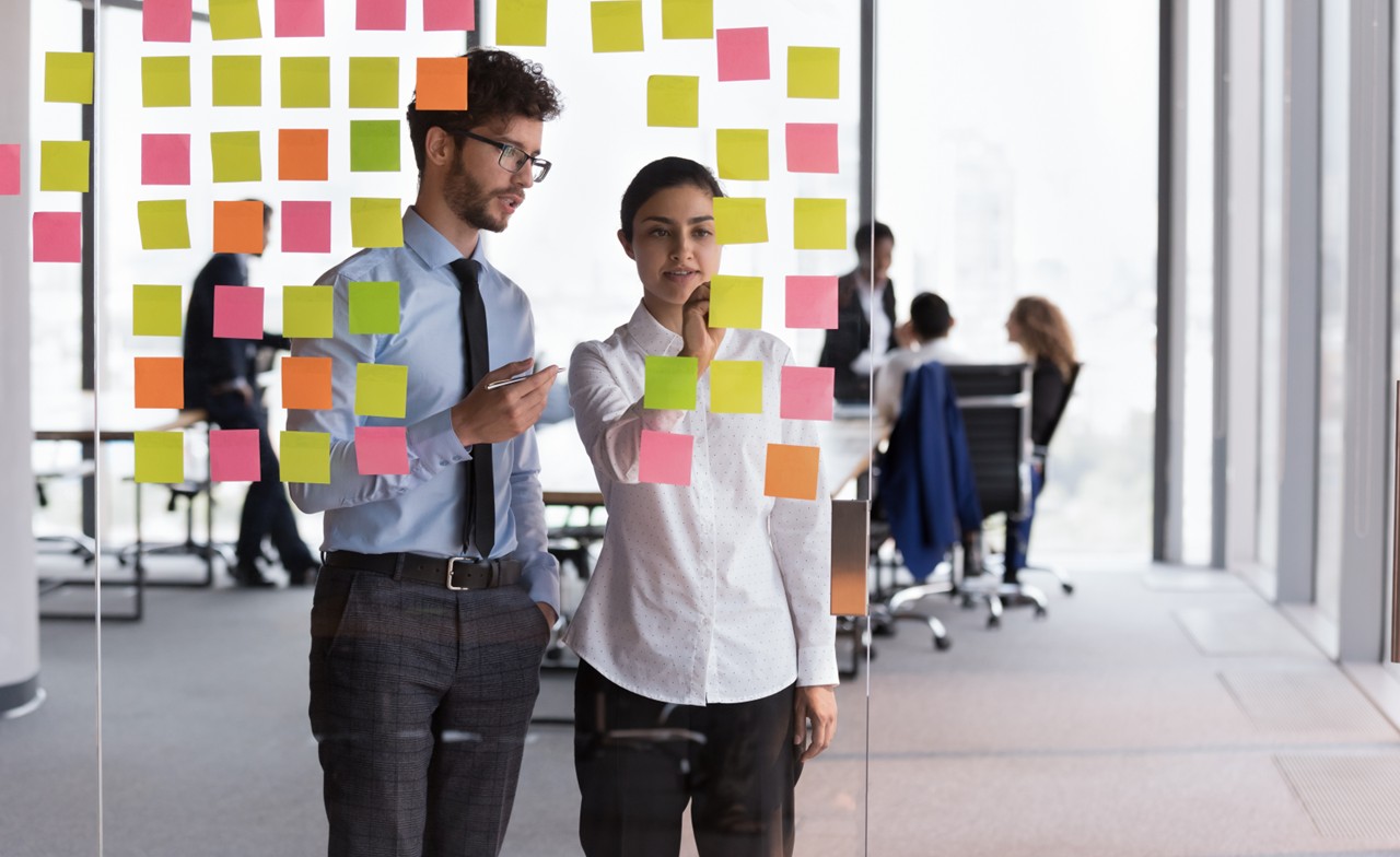 Two employees collaborating together