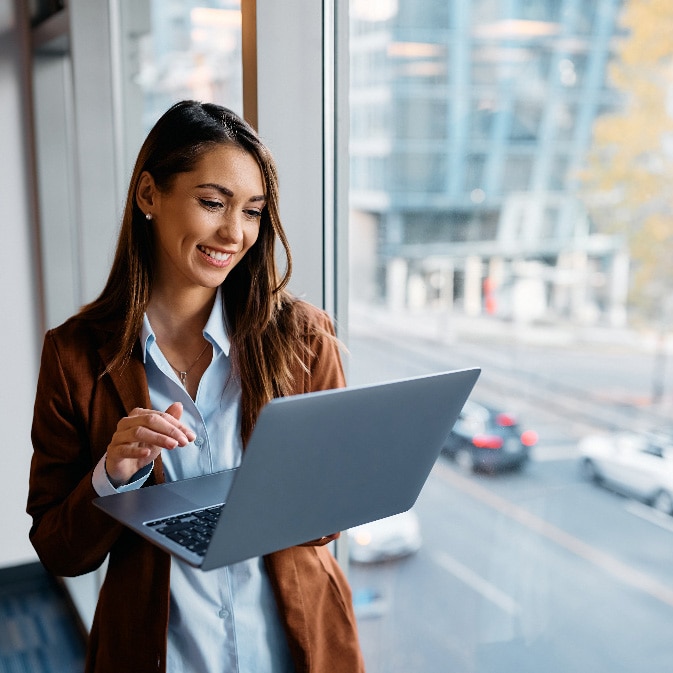 Young businesswoman working on a laptop