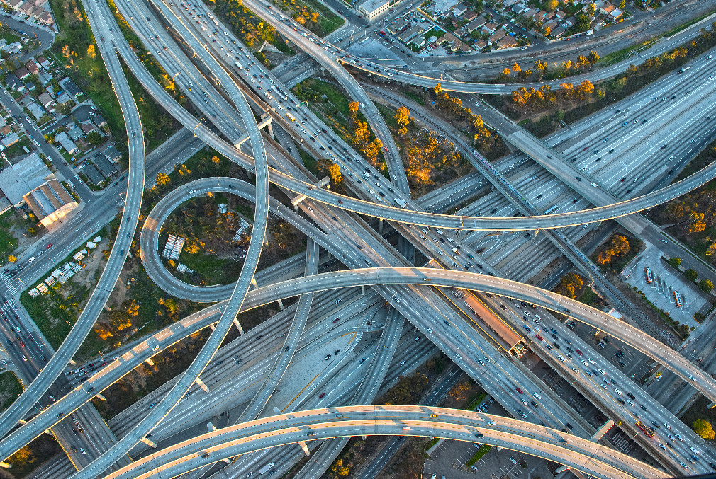 Aerial view of highway traffic