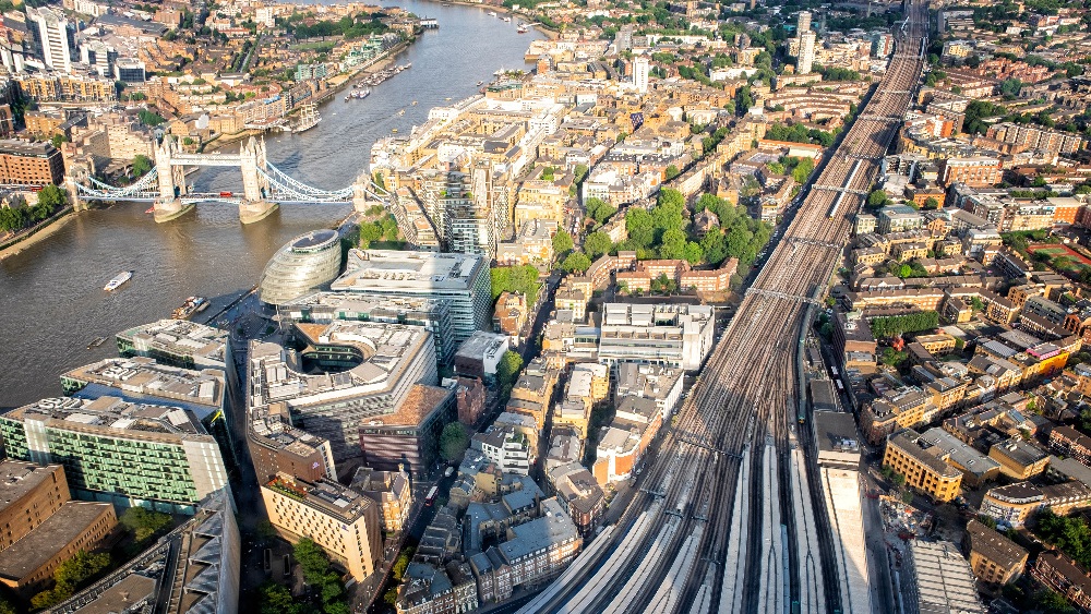 Aerial view of London Bridge train station