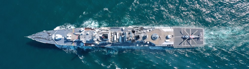 aerial view of naval ship
