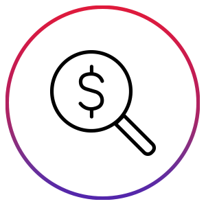 Magnifying glass over a dollar sign