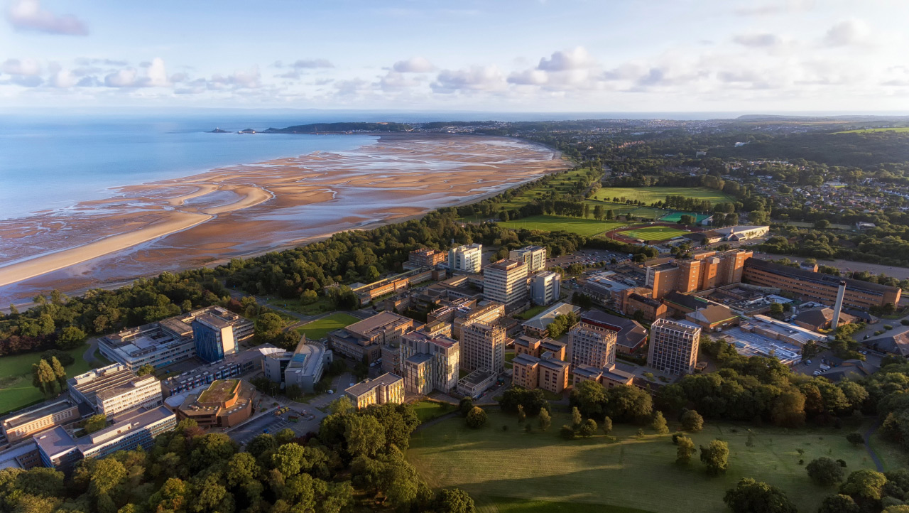 Careers-Birds eye view of Swansea University campus near the bay