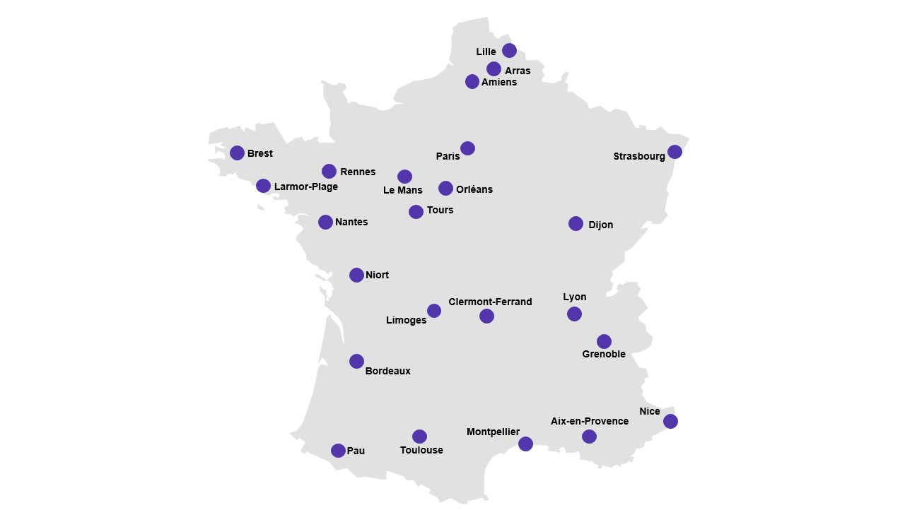 Carte des implantations CGI en France 