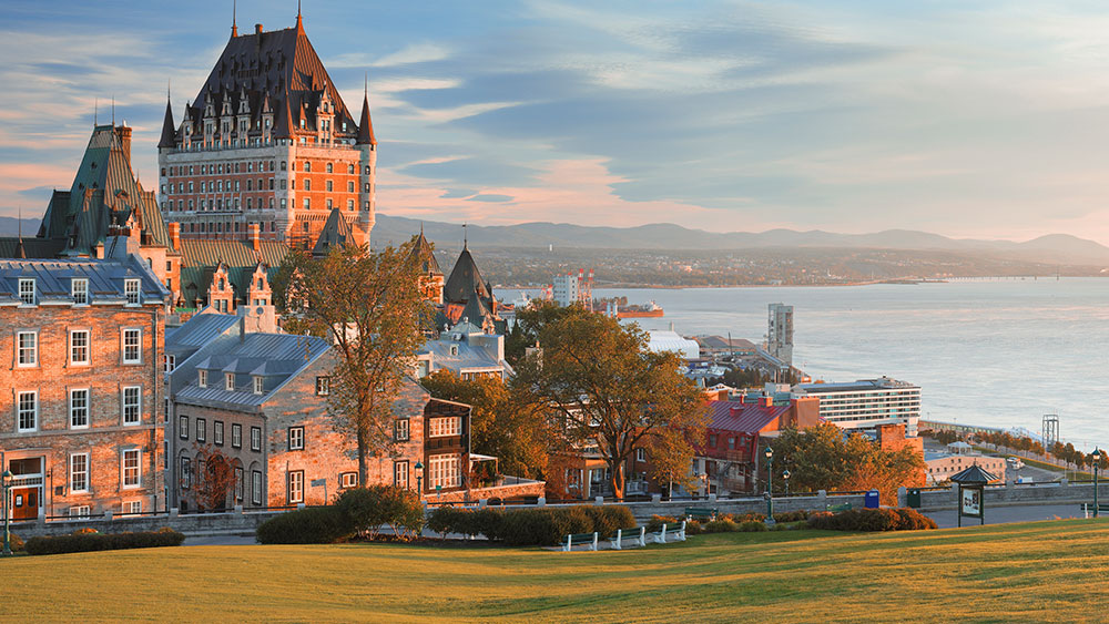 View of the Château Frontenac in Quebec city from the Plains of Abraham - CGI History