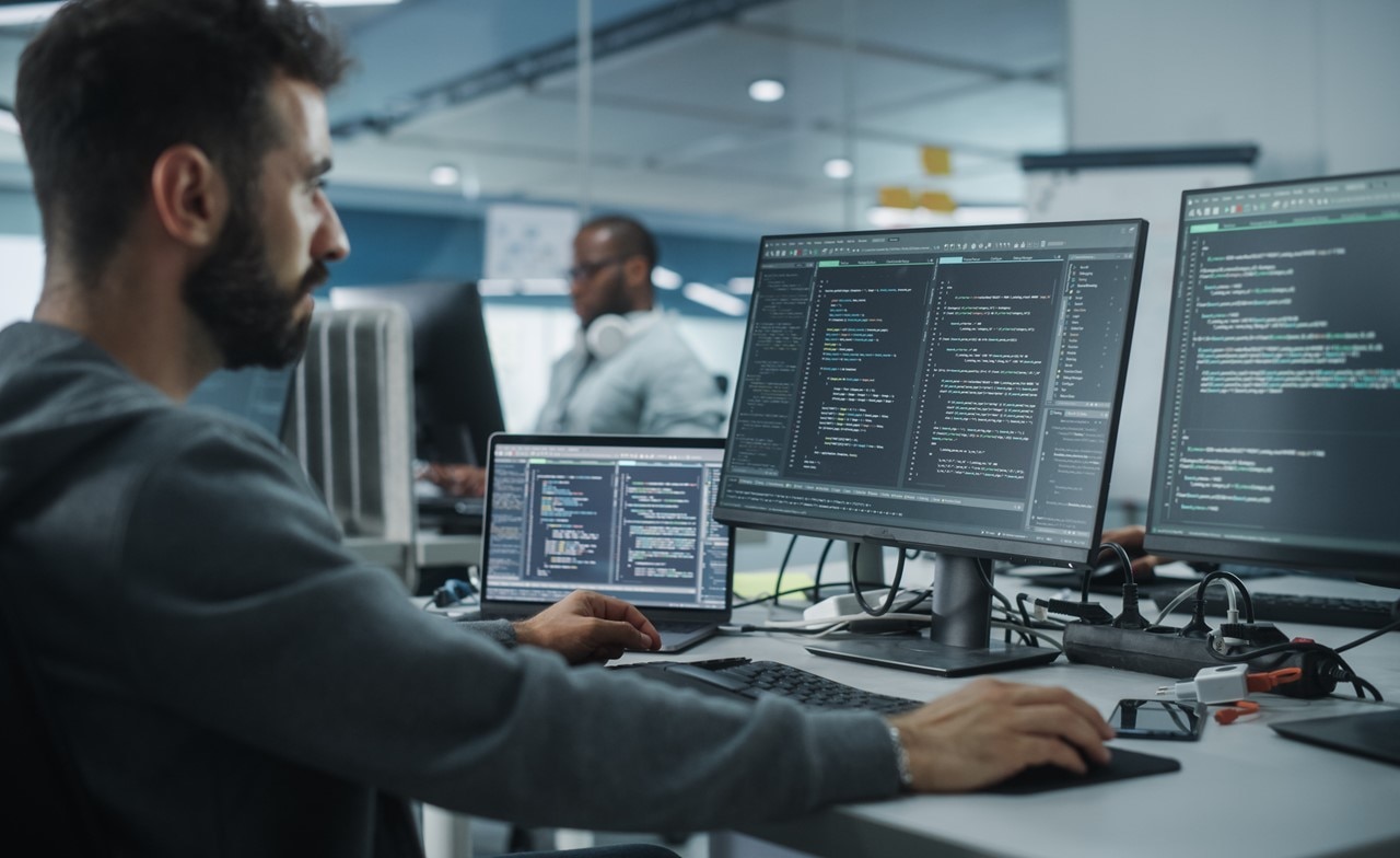 Cloud-Architekt, der am Computer arbeitet Cloud-Architekt, der am Computer arbeitet