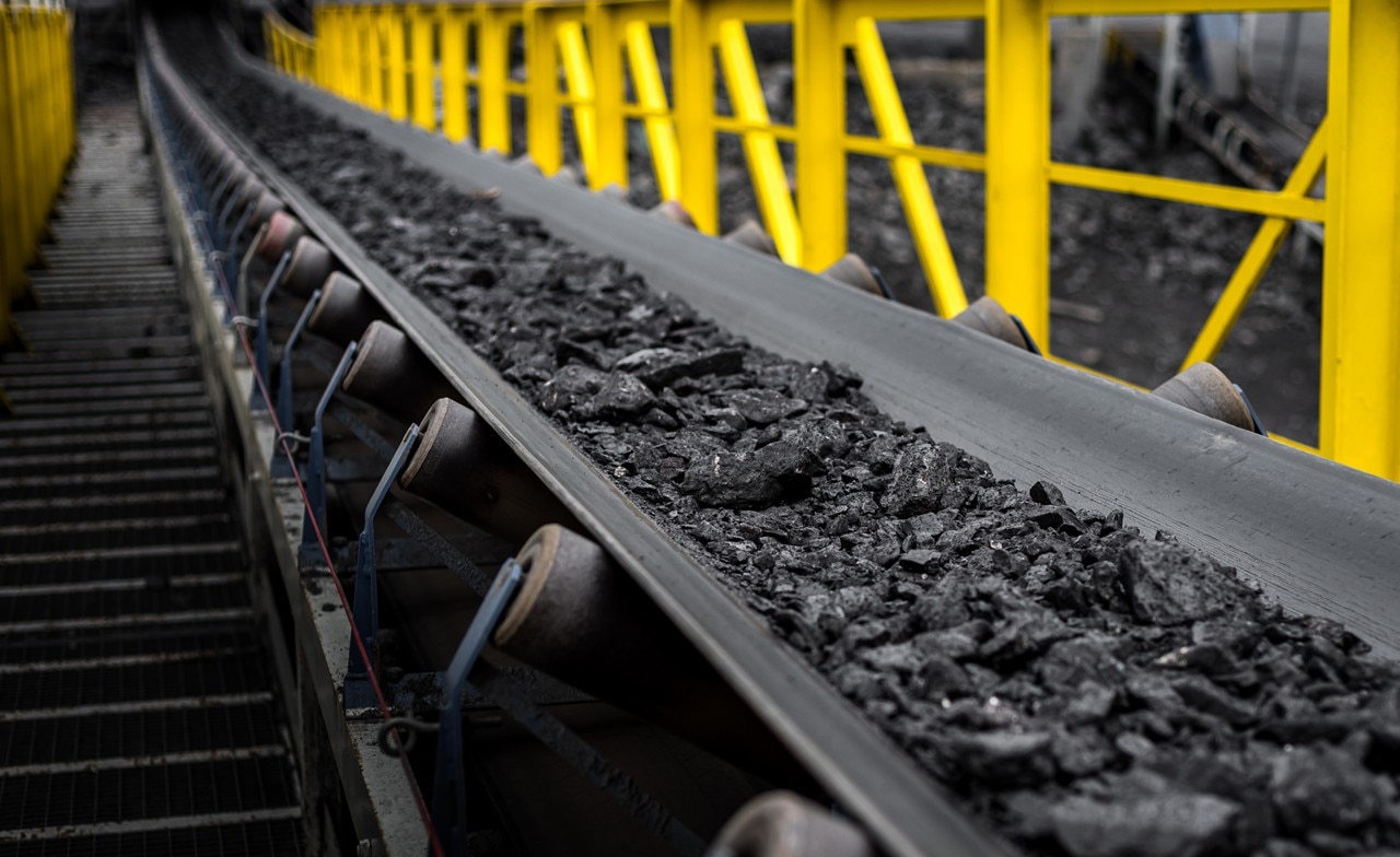 Conveyor belt in mining moving coal 
