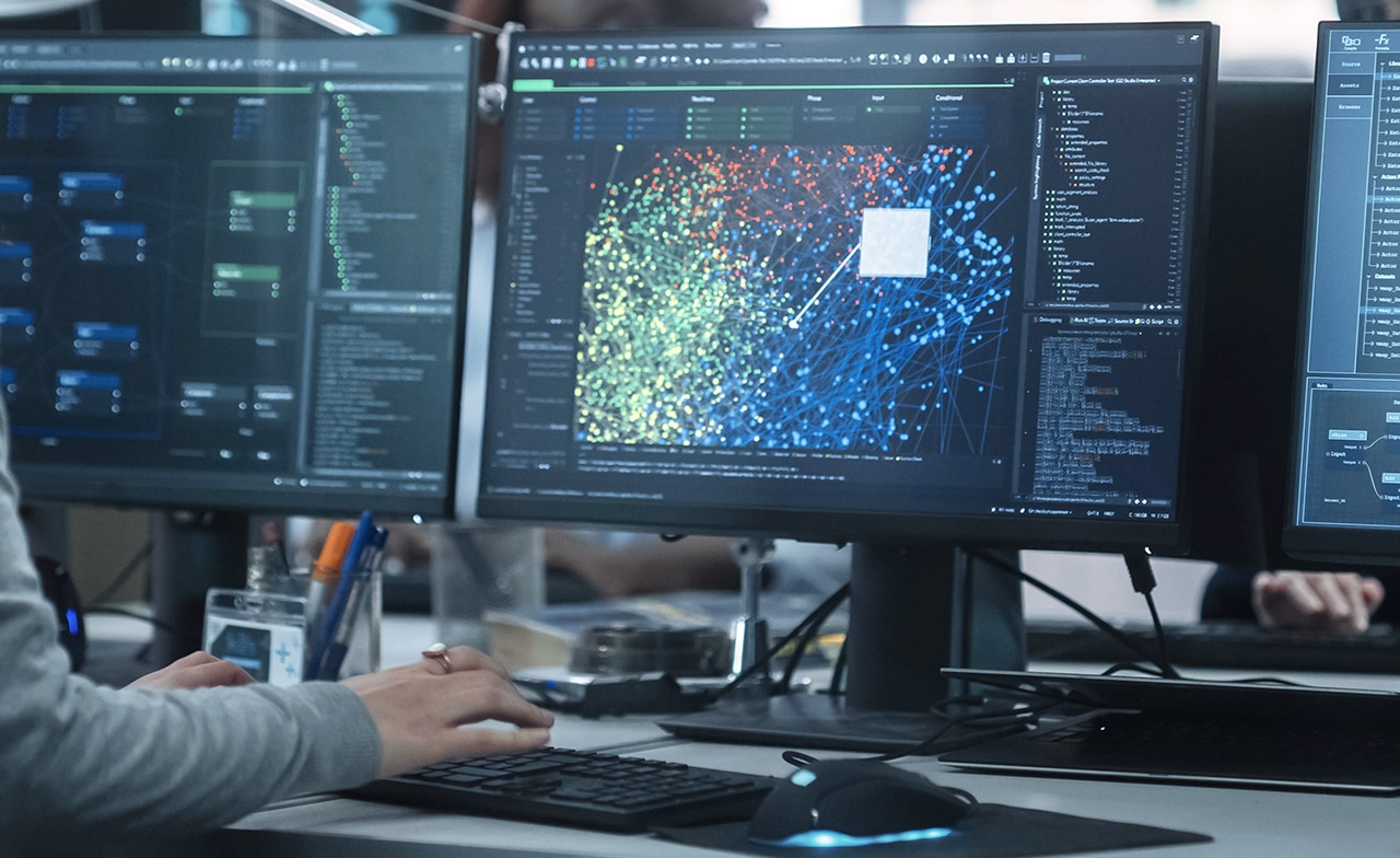 Professional analyzing data