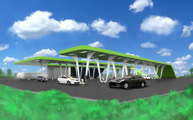 Impressie van een groen station voor netondersteuning en duurzame mobiliteit