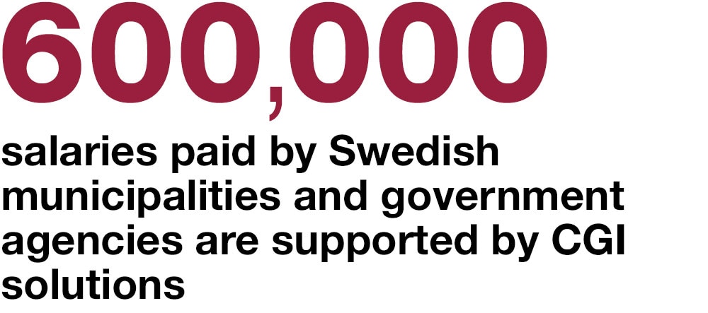 600,000 salaries paid by  Swedish municipalities and government agencies are supported by CGI solutions