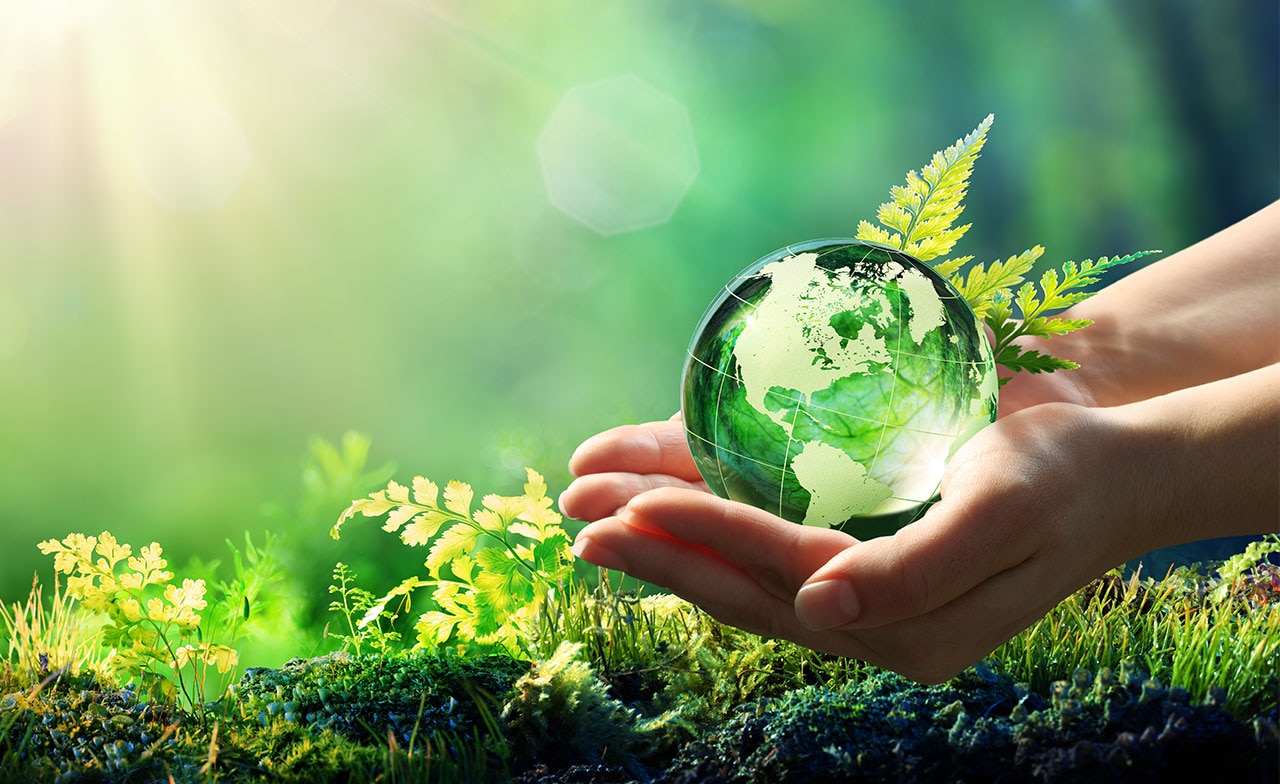 glass globe in hands