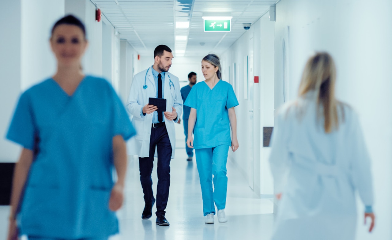 Hospital staff walking