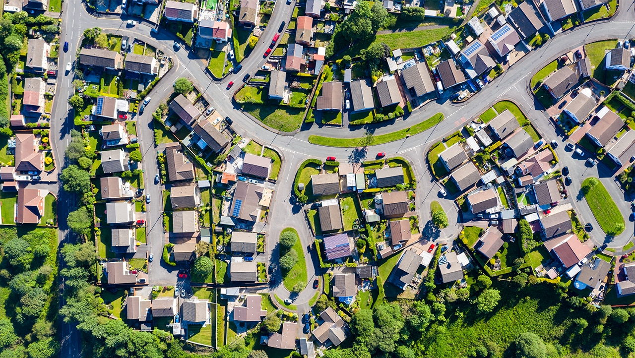 Birds-eye view of houses