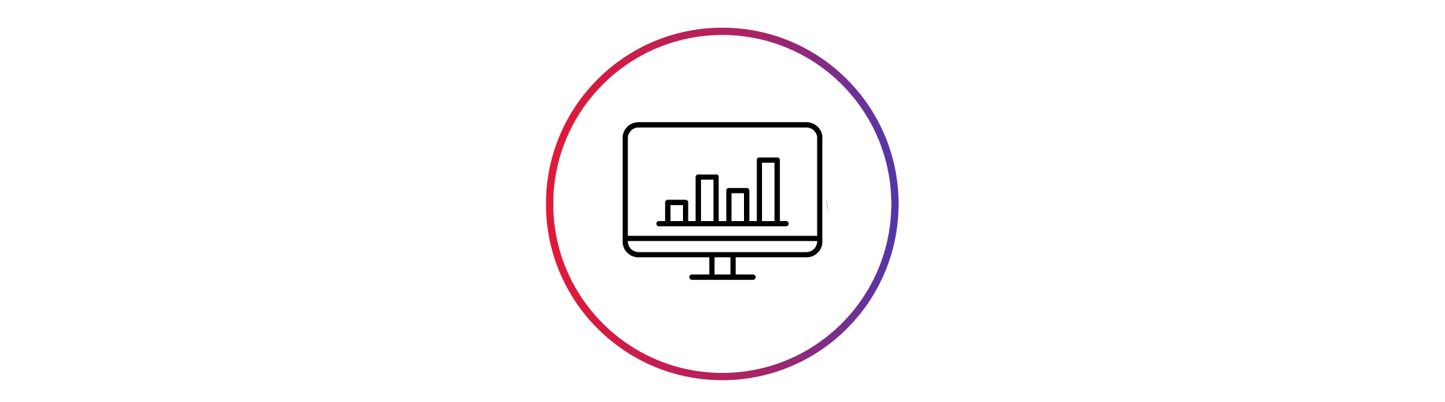 Ikon som visar ett stapeldiagram på en digital skärm, vilket symboliserar dataanalys, statistik och rapportering.