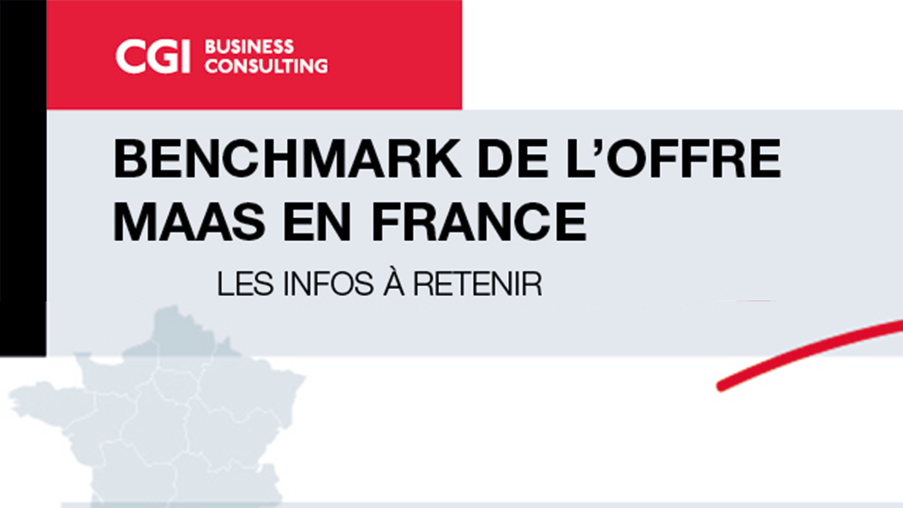 Carte de France avec le Logo CGI Business Consulting et "Benchmark de l'offre MaaS en France"
