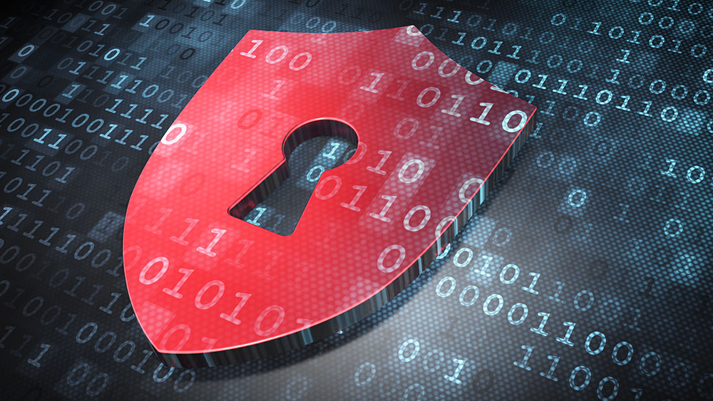 insurance cyber red shield with keyhole on digital