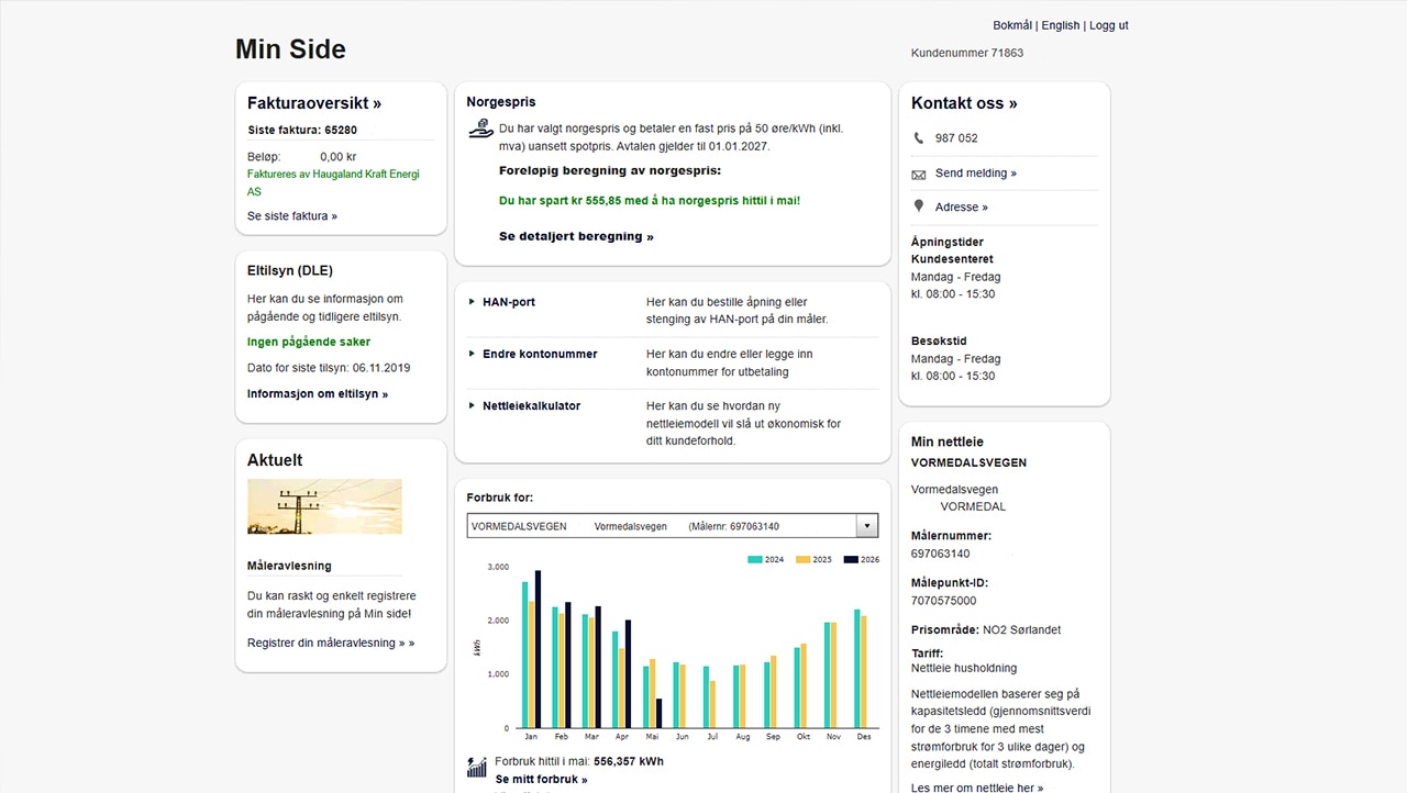 IS Suite Selvbetjening Min Side IS Suites selvbetjeningsmodul viser dasboard på "Min side"