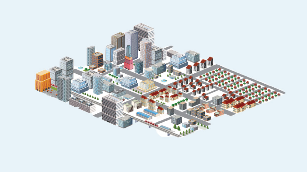 Cartoon image of a smart city