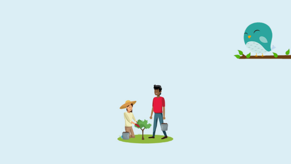 Cartoon image of people planting a tree