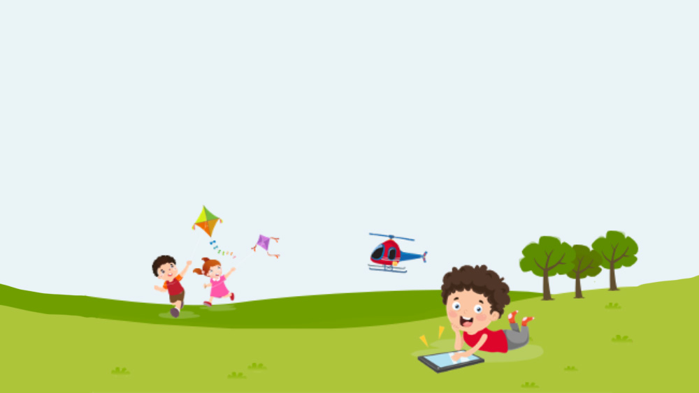  Cartoon image of children playing outdoors