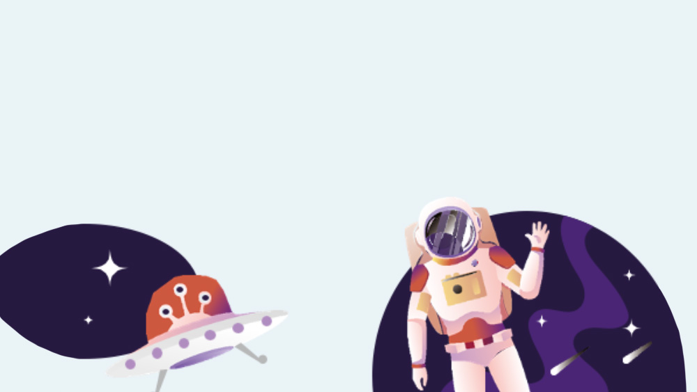  A cartoon image of an astronaut and a UFO