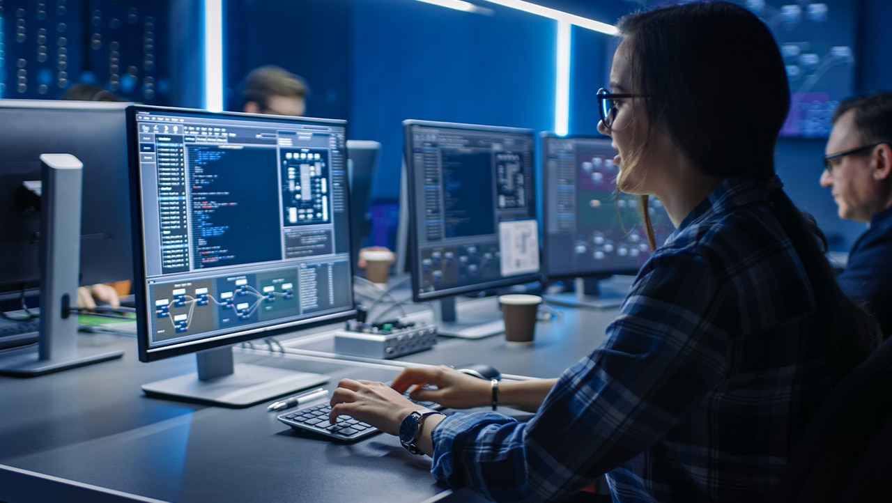 woman working on computer program