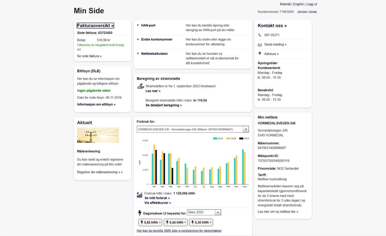 Skjermbilde av min side i IS Suites modul for selvbetjening Skjermbilde av min side i IS Suites modul for selvbetjening