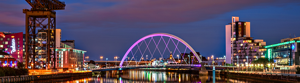Clyde arch Glasgow , lit up at night