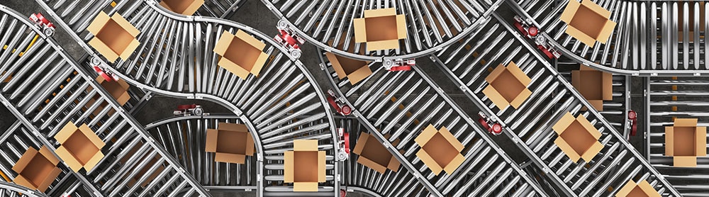 Conveyer belt moving boxes