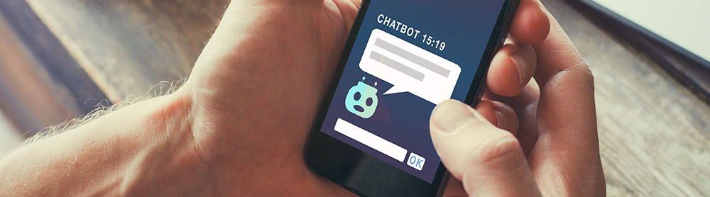 hands holding phone with chatbot open