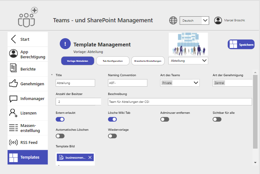 Screenshot Teams- und SharePoint Management