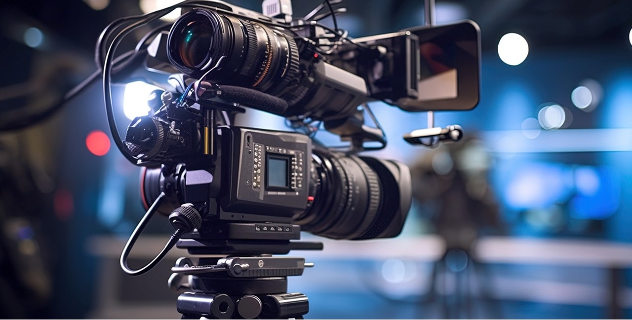 news camera in broadcasting studio news camera in broadcasting studio