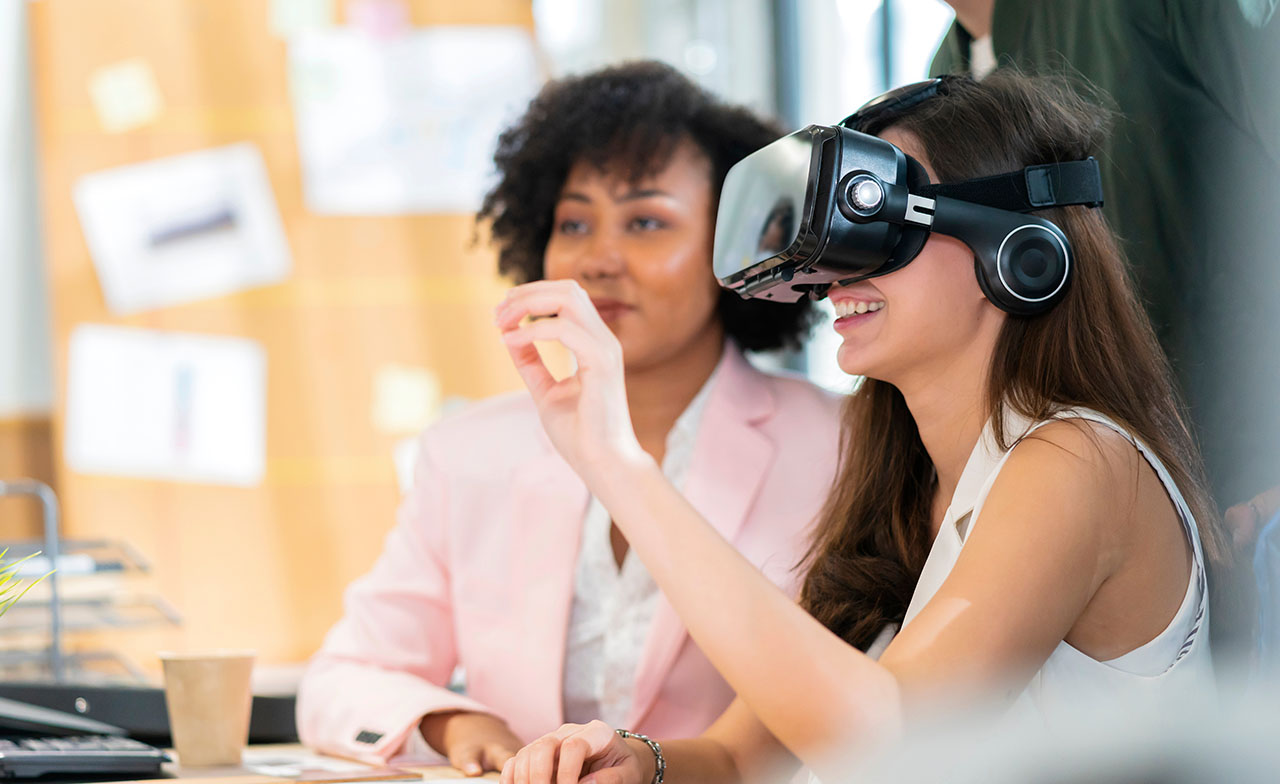 people exploring metaverse using VR headset