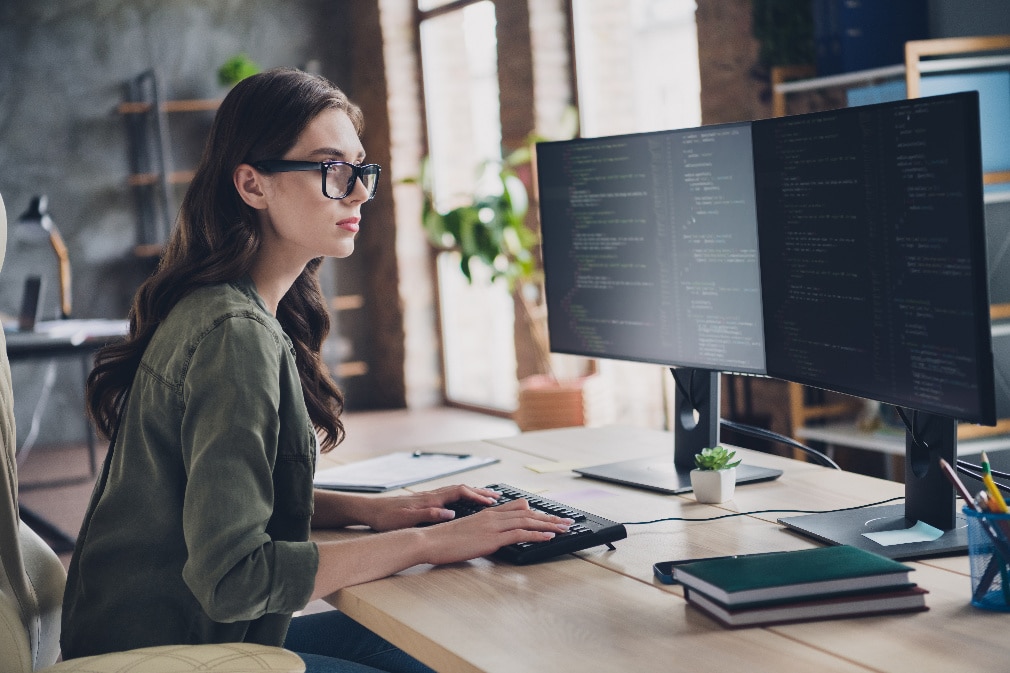 Professional working in dual monitor