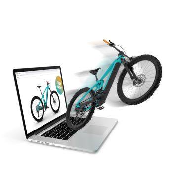 3D-bild på en cykel som åker ur en datorskärm 