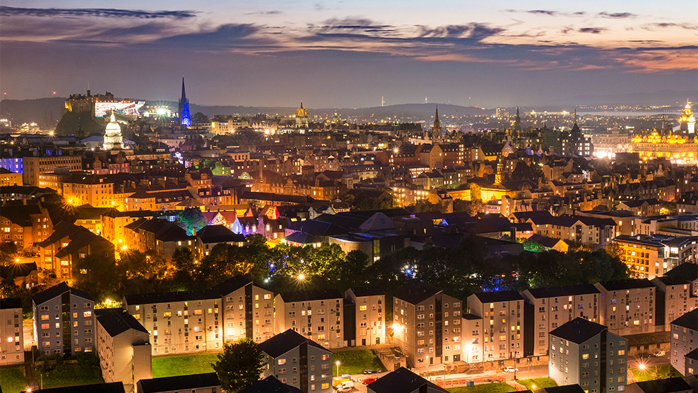 city of Edinburgh at night
