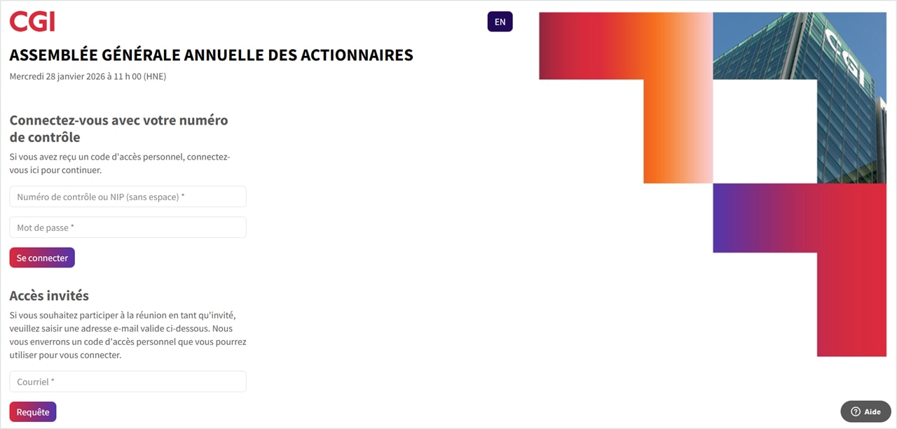 Fenêtre de connexion de l'actionnaire