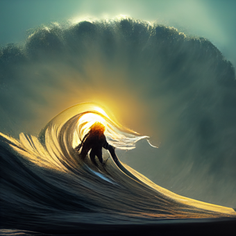 Stable Diffusion AI generated image of a surfer on a wave