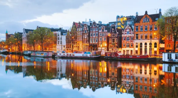 Amsterdam houses with reflection in water