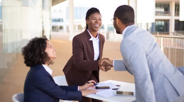 Business professionals meeting and shaking hands