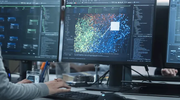 Professional analyzing data