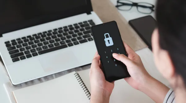 Consultant entering phone password