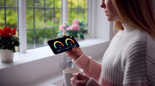 Woman looking at smart meter in phone