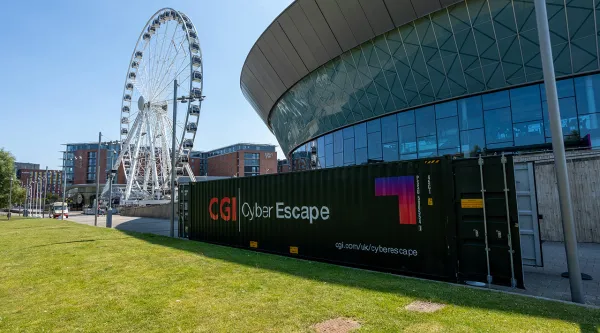 CGI Cyber Escape with wheel in background