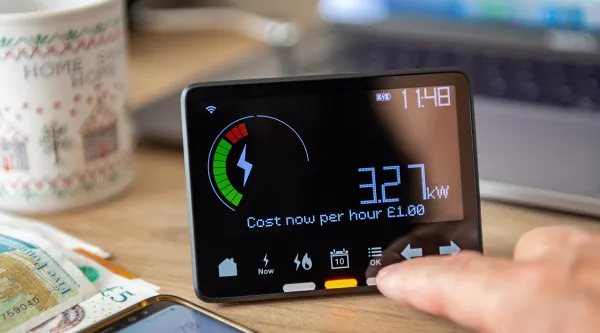 Close up of a smart meter measuring energy usage