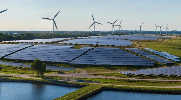 renewable energy and utilities solar panels and wind turbines 
