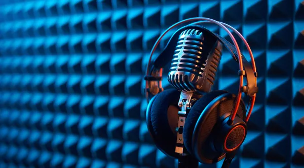CGI Podcast Digitalwandler: Mikrofon und Kopfhörer im Studio als Headerbild