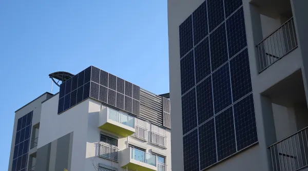 Solar panels on an apartment building