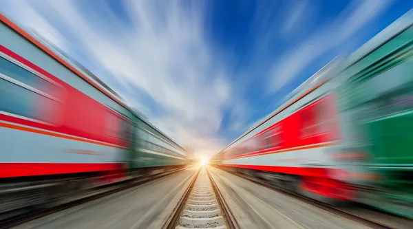 Fast moving train on tracks